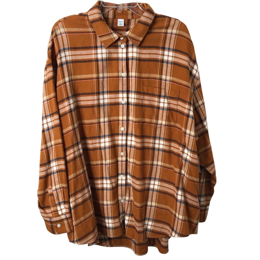 Old Navy NWT Women's Long Sleeve Yellow Plaid Flannel Boyfriend Shirt Size XXL